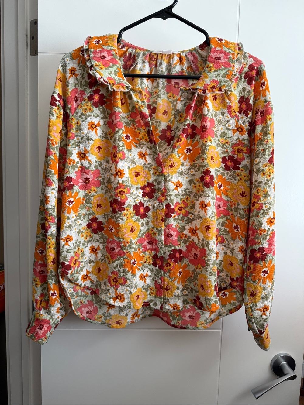 Jilly Fresh Floral Button-Front Blouse in Yellow, Pink & Orange